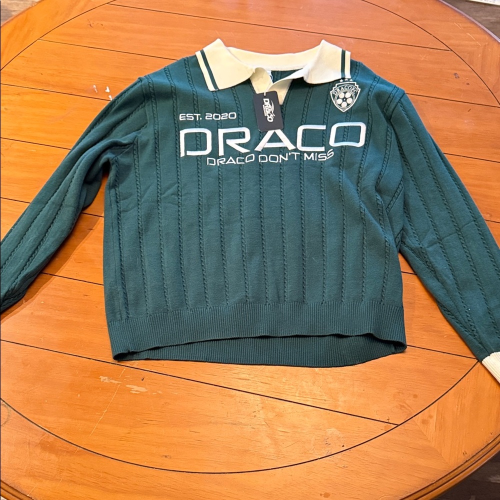 Green Draco slides  Men's Sweatshirt with White Collar